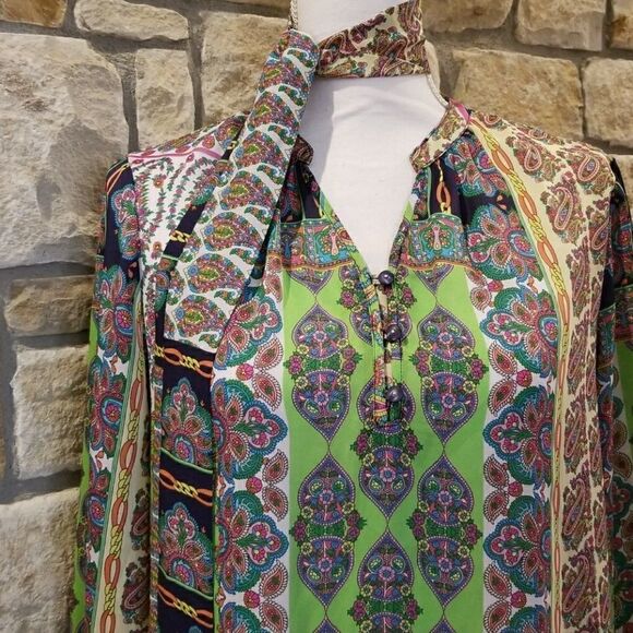 Liz Claiborne Vintage inspired  Vibes blouse green blue size MP - Picture 1 of 5
